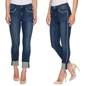 NYDJ Lift Tuck Embroidered Mid-rise Alina Wide Cuff Ankle Jean Dark Wash 2